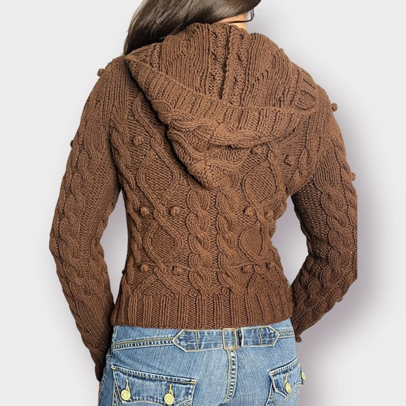 Y2K Kenji Brown Cardigan Sweater with‎ Hood - Picture 8 of 9